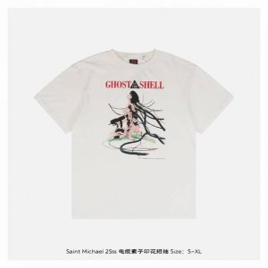 saint Michael 25Ss 电缆素子印花短袖 整体面料选用 克100%纯棉16织双纱汗布面料 圆筒无侧缝面料 螺纹选用300G100%纯棉1*1弹力无