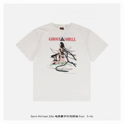 saint Michael 25Ss 电缆素子印花短袖 整体面料选用 克100%纯棉16织双纱汗布面料 圆筒无侧缝面料 螺纹选用300G100%纯棉1*1弹力无