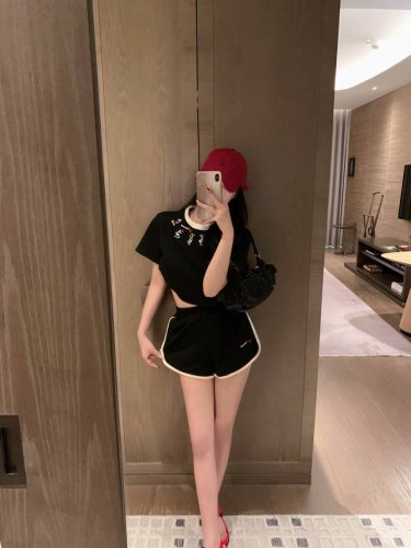 模特实拍已加入保护 货号 10866 可爱动物园刺绣撞色织带套装 杏色 黑色 粉色 S M L