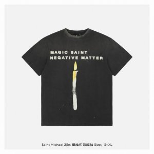 saint Michael 25Ss 蜡烛印花短袖 整体面料选用 克100%纯棉16织双纱汗布面料 圆筒无侧缝面料 螺纹选用300G100%纯棉1*1弹力无根螺
