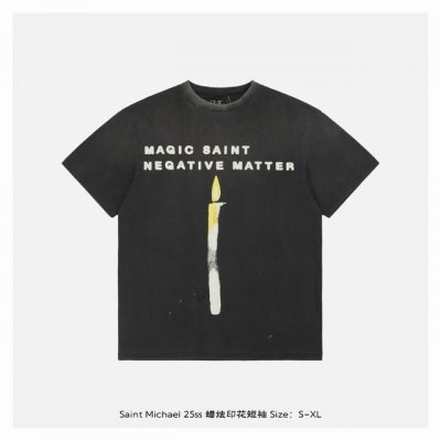 saint Michael 25Ss 蜡烛印花短袖 整体面料选用 克100%纯棉16织双纱汗布面料 圆筒无侧缝面料 螺纹选用300G100%纯棉1*1弹力无根螺