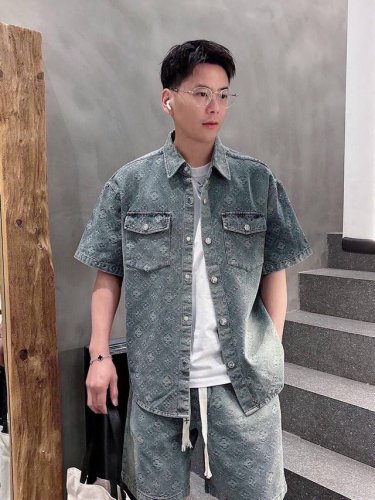短裤 上衣 驴家Sottfrunk系列提花牛仔短袖套装 Lv 夏季新款路易*登 Sottfrunk系列提花牛仔短袖套装，高端版本！专柜定制最新面料，定织定染的洗