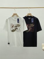 Fila X 卢梭 斐乐官方男子针织短袖T恤新款时尚休闲Logo纯棉圆领上衣！ 260克棉涤细弹双纱面料，品质细腻，清爽透气，品质细腻，干爽透气，上身舒适！ 印