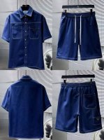 Lang 普拉达 prada 2025夏季新款 休闲 短袖 短裤套装 高端版本 专柜定制面料 定位花 透气舒适度高 细节无可挑剔 品牌元素设计理念 体现高品质