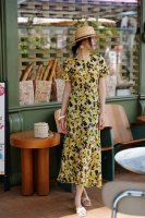 爆款上新斜裁真丝双绉印花连衣裙。码数S-Xxl