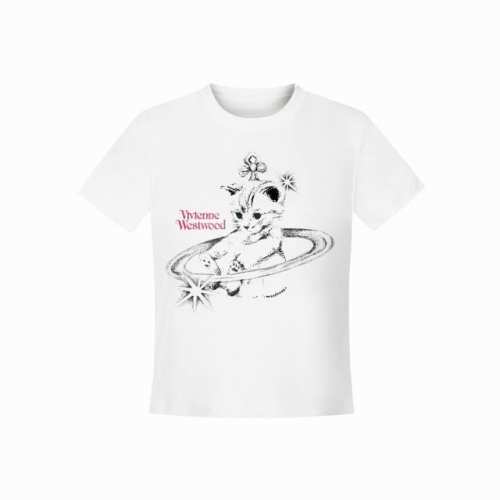 Vivienne West Wood 西天后薇薇安 2025夏季新款动物系列土星设计款猫咪Logo正肩短袖T恤 女款 全网独家纯棉高品质 款号：Vi01 尺码：