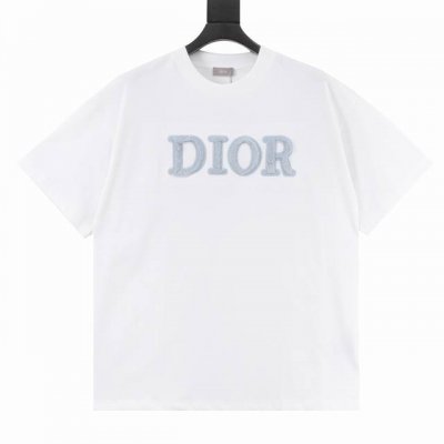 dior 迪奥 25Ss 蓝色植绒字母刺绣短袖T恤 设计标识官方同步原版开模时尚个性百搭潮流纯原品质 原版32支260克洗水面料吊牌领标水洗麦 三标齐全 颜色: