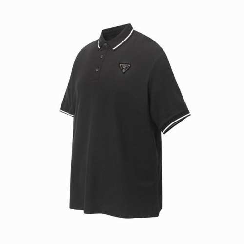 prada 普拉达基础款字母Logo绣花商务Polo衫短袖T桖 采用进口田岛绣花机制作 辅料均开磨定制 正确配置 黑色2025普拉达正品包装 200克定制定染爽