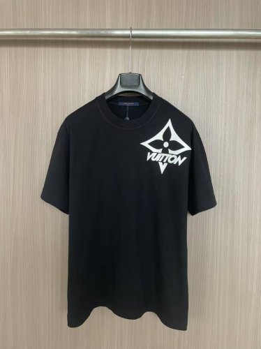 LV 2025SS 新设计logo字母硅胶印花T恤 双层螺纹领口 肩部通肩压条 280g纯棉面料 黑白双色 男女同款码数S-XXL