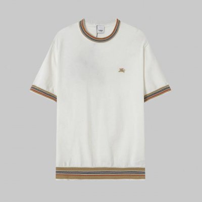 高品质 bur 巴宝莉 经典条纹小标针织圆领短袖 高端品质 三标齐全 舒适透气 经典简约 精致时尚 细节呈现高端品质 男女同款 颜色:黑色 白色 码数:Xs-L