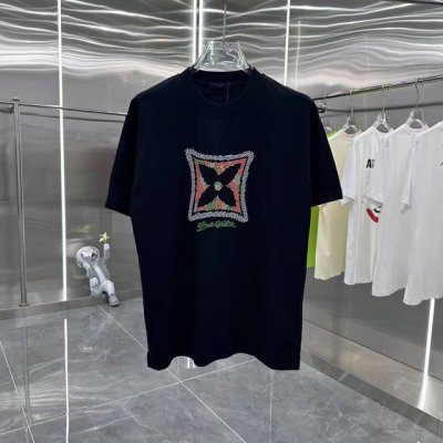 LV 2025春夏新款短袖T恤 陶瓷烫钻工艺 男女同款宽松版 S M L Xl Xxl 五个码 黑色 白色