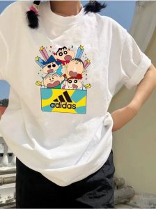 Adidas阿迪达斯 高克重蜡笔小新Box集合纯棉直筒T恤卡通印花短袖情侣款 Color: 白色 Size: M-Xl M 肩宽50 胸围112 衣长 Cm L