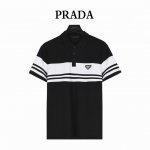 prada 普拉达 条纹拼接三角标铭牌短袖polo衫 客供精仿棉打造珠地材质面料 夏季新款T恤翻领短袖polo衫 专柜定制面料 透气舒适度高 细节无可挑剔 上身