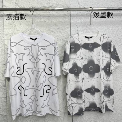 Louis Vuitton Ss23 绞染印花+泼墨老花 宽松休闲圆领套头短袖T恤 情侣款 想和爱人拥有一款独特又时尚的情侣T恤 那Louis Vuitton