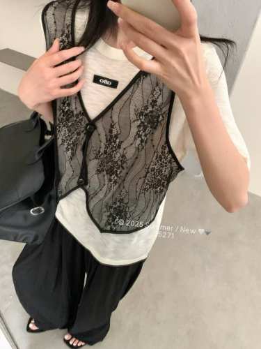 蕾丝马甲短袖假两件