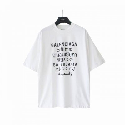 实拍细节图+尺码表 Balenciaga巴黎世家 七国语言短袖 采用进口椭圆机印花 每一个印花1对位整齐 无毛边 布料 同缸出 0色差 32S240G重布料 厚