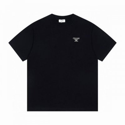 Celine 赛琳24Ss 字母Logo短袖T恤 纯棉双纱汗布面料同缸定染特种加粗32支双股1×1罗纹 双针车线跨缝工艺 原版主唛水洗吊牌防潮纸包装 颜色：黑色