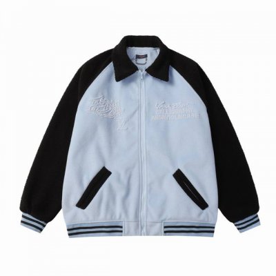 b97 Lv王嘉尔同款 泡珠工艺棒球服采用羊羔毛与龙凤尼面料结合撞色拼接设计，还原重工五金配件 M L,Xl Xxl 规格：M L Xl 2Xl