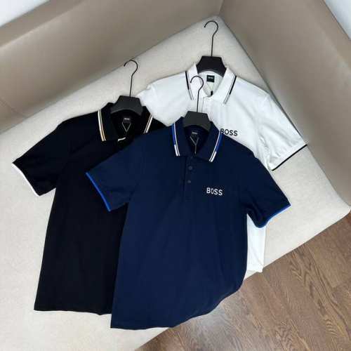 P110｜优雅绅士风度的上身风格，都市精致而具有辨识度的一件Polo衫，Hugo Boss雨果-博斯刺绣Logo短袖Polo衫。时尚撞色条纹衣领镶边，双色系搭配