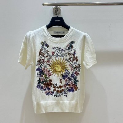Dior 迪奥 24早春新款太阳花卉刺绣圆领短袖针织毛衣Sml现货发