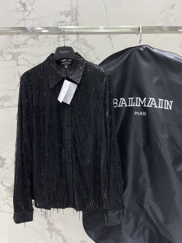 巴尔家 重工流苏 亮片衬衣 定制流苏 加密亮片料 拼接高织棉 宽松版型 优雅别致时尚 平时通勤也可以穿～ 码数Sml
