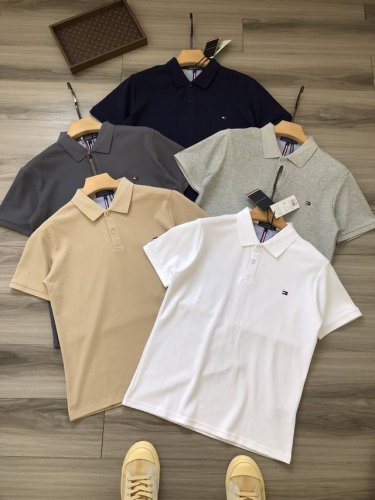 Tom*Y Hilfiger ｜五色汤家 小旗标刺绣 男款商务休闲翻领polo衫. 颜色：白色 藏青 浅灰 卡其 深灰. 材质：64支双重水洗网眼珠地棉面料.