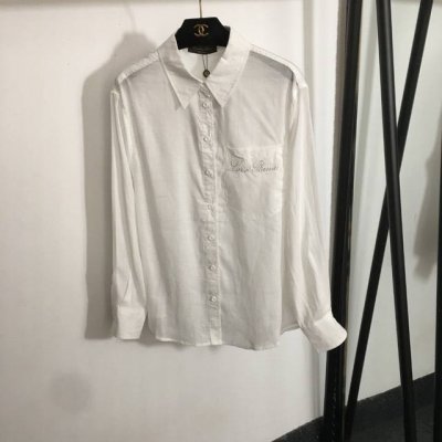 款号20252806 Loro Piana Lp新款 Logo刺绣口袋薄款透气长袖亚麻衬衣，白色，蓝色，粉红色，红色，咖啡色，Sml， M码；肩宽45，胸围11