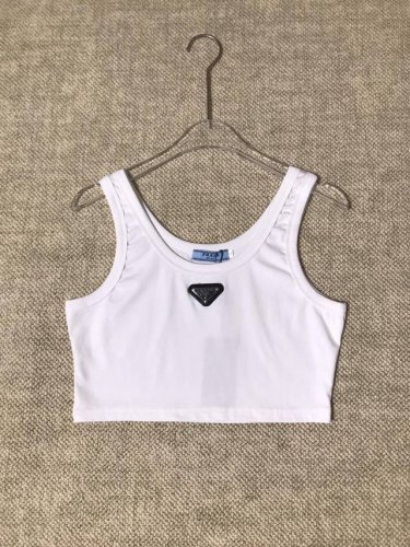 prad*A 普拉*达 新品时尚经典纯色三角牌徽标饰短款无袖背心。Smlxl