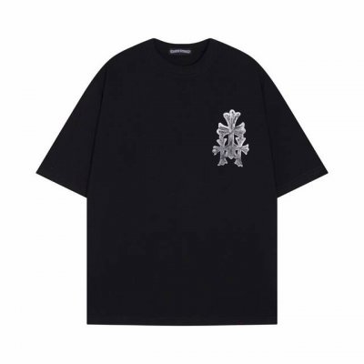 高版本Chrome Hearts克罗心 马蹄十字刺绣皮标短袖！面料使用 G高克重全棉双纱面料，纹路清晰可见，质感柔软细腻光滑，垂感十足！有一定厚度 非低廉材质上