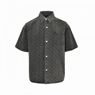 louis Vuitton 路易威登 25Ss 满印老花灰提花牛仔短袖衬衫 轻奢主义 男女日常通勤穿搭必备单品 正确版本 欢迎对比 详细特征 定织1V Mono