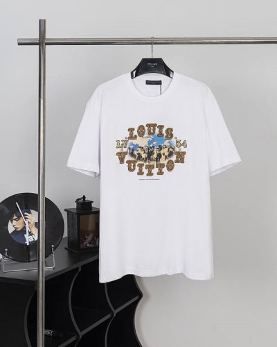 100 款号L021 lv彩色数码直喷+炮珠+烫钻+亮片圆领短袖 louisvuitton官网一致款式 面料：32支双纱280克纯棉面料 同缸同色织染螺纹 颜色