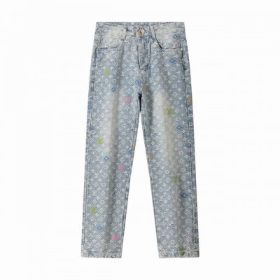 顶级版本 颜色：浅蓝色 尺码：28-34 超帅Louis Vuitton24春夏Tyler联名系列！Monogram满幅Logo提花彩色老花牛仔裤！ Lv衣橱一