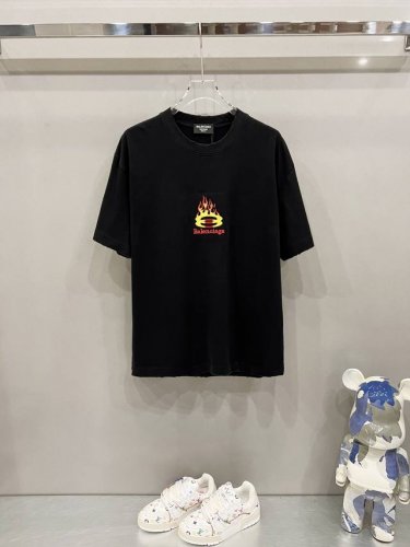 balenciaga 巴黎世家 320克圆领短袖T恤 火焰双环字母Logo拼色刺绣工艺 官方同步 1:1原版开模 时尚个性 百搭潮流 纯原品质 原版洗水面料 吊