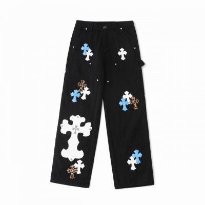 chrome Hearts 克罗心 25Fw Ch工装伐木大十字架拼皮限量发售牛仔裤 黑 克罗心里面颜色最能打的裤子啦啦啦 采用珠帆布面料，重工水洗使面料上身更