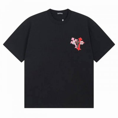 款号Ys23 美国迈阿密 克罗心 拼色十字架梵文印花男女款休闲百搭圆领短袖T恤男女T恤潮采用定制面料丶1比1配色罗纹丶丶立体感足足，250克高克重纯棉面料，细节