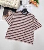 prada25Ss春夏新款撞色条纹微标宽松版短袖T恤丨高版出品！简约闲适糅合复古摩登氛围 精密平纹棉质用料 胸口标志性刺绣徽标点缀无性别主义风格剪裁 赋予多件叠