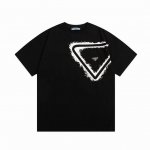 高版本 prada 普拉达 2025早出新款 定制310G双纱纯棉面料 泼墨三角形 定制金属三角章 男女同款 短袖T恤 颜色：黑色 尺码：S-Xl