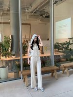 高货上新！ 热恋岛屿 定制高品质小香风亮片蕾丝连帽外套长裤子两件套 清冷松弛感大方得体穿搭 包补单爆款单色四码 S M L Xl