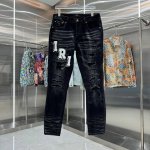 Amiri 破洞字母直绒刺绣工艺街头潮流修身小脚弹力牛仔裤 颜色 黑色 码数 30 32 34 36 38