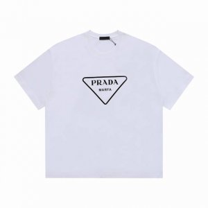 prada普拉达新款植绒短袖 黑色植绒短袖 经典Logo.270克棉质棉质 颜色白色 尺码Xs.S.M.L