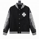 款号Y609 Chromehearts 克罗心 十字架刺绣字母皮袖拼接棒球服外套 渠道精品 潮男潮女Zui爱的棒球服夹克，市场各级版本都有 细节你们一定要对比