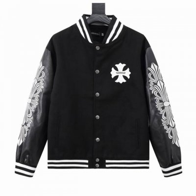 款号Y609 Chromehearts 克罗心 十字架刺绣字母皮袖拼接棒球服外套 渠道精品 潮男潮女Zui爱的棒球服夹克，市场各级版本都有 细节你们一定要对比