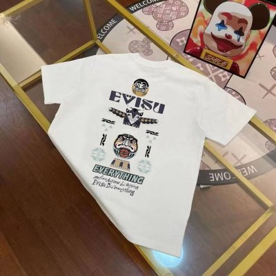 Evisu福神 2025年夏季新品 男士潮流休闲超宽松图腾柱印花标语T恤 颜色：黑色 白色 码数S-Xxl S码 肩宽46.6 胸围106 衣长68 适合身材