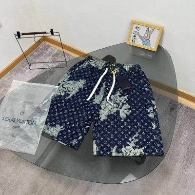 Louis Vuitton 路易威登 Lv 24Ss花卉扎染满印Logo水洗做旧牛仔短裤 男女同款 原版定制面料，网红明星同款纯棉高密度面料，简约版型搭配满印L