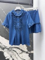vltn 25Ss 春夏新品丹尼牛仔套装 木耳花边短袖衬衫搭配荷叶边半裙 复古宫廷风压褶花边工艺 减龄气质版型一套穿搭显瘦又高挑 可甜可盐上身美到没朋友 定制滴