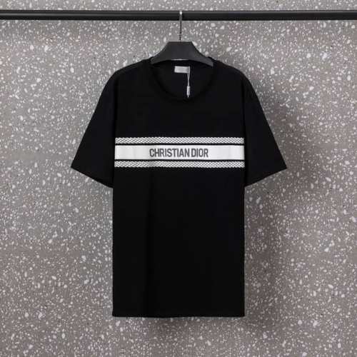 651#Dior（男女同款）32S双纱爽全棉270克重高品质专柜版经典款海军蓝色条纹“Christiandior”标志数码直喷工艺-颜色黑/白-码数Xs-L-P