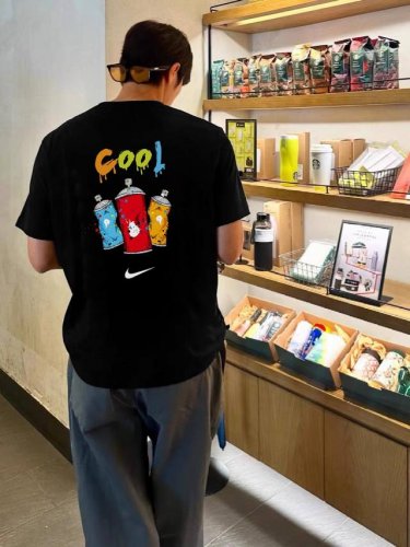 260G重磅纯棉 Nike 耐克 Nk Cool 涂鸦喷罐图案 艺术感泼墨 短袖T恤 男女同款 半袖 情侣款 面料工艺 1.260G重磅纯棉 100%棉 恰到好