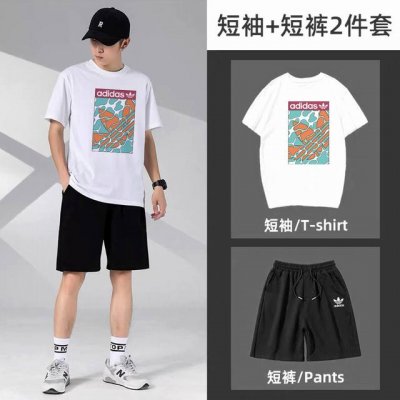 adidas 阿迪达斯三叶草经典短袖短裤运动套装 百搭不挑人 本款T恤采用纯棉面料 吸汗透气 贴身柔软 腰部松紧带抽绳 拉链口袋 运动時候可以放手机钥匙 非常方