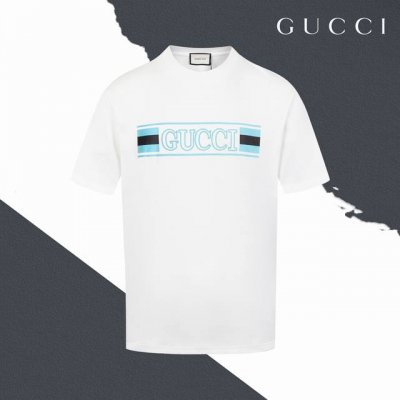 款号Sl75 gucci古驰徽标旗带压胶印花Logo字母刺绣圆领短袖 万针刺绣 印花 情侣同款 全套包装 三标齐全 区别市场通货 随意对比 纯棉280克高克重3
