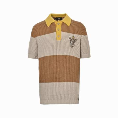 fendi 芬迪 徽章条纹平纹针织Polo短袖 正品10036购入，定染三色奢柔棉高稔棉纱，采用卓耀5针织机，毛料提花，毛料酵洗，定制辅料，合身版型 Size: